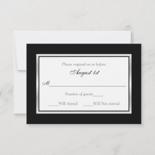 RSVP-Karte   Schwarz und Weiß   Silbertöne RSVP Karte