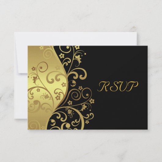 RSVP-Karte - Schwarze und goldene Wirbel RSVP Karte (Vorderseite)