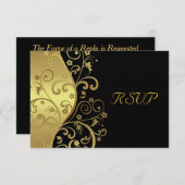 RSVP-Karte - Schwarze und goldene Wirbel RSVP Karte (Vorne/Hinten)