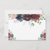 RSVP-Karte von Burgund Navy Pink Floral Wedding RSVP Karte (Rückseite)