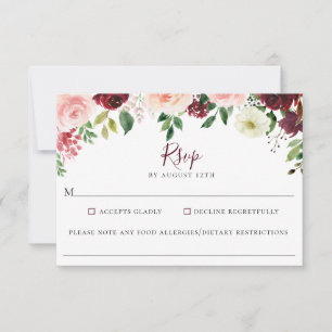 RSVP-Karte von Burgundy Red Floral Wedding Food Al RSVP Karte