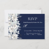 RSVP Karte Weiße Blume Sakura blau (Vorderseite)