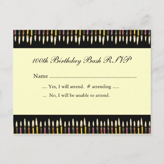 RSVP-Karte zum 100. Geburtstag Einladungspostkarte (Vorderseite)