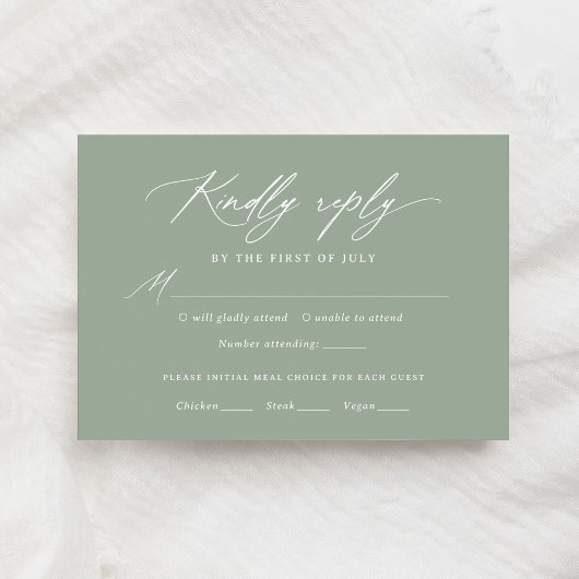 RSVP-Karte zum Hochzeitsmenü der grünen Kalligrafi RSVP Karte