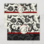 RSVP Karten-Black & Ivory Damask Maroon Trim Karte (Vorne/Hinten)