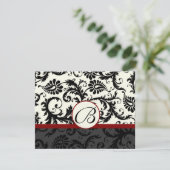 RSVP Karten-Black & Ivory Damask Maroon Trim Karte (Stehend Vorderseite)