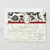 RSVP Karten-Black & Ivory Damask Maroon Trim Karte (Rückseite)