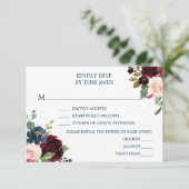 RSVP-Karten der Burgundy Navy RSVP Karte (Stehend Vorderseite)