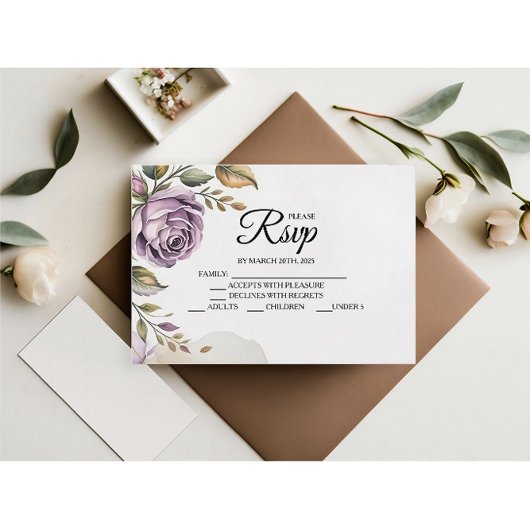 RSVP-Karten der Lila Rose des Designers RSVP Karte