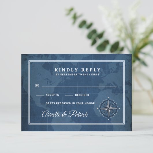 RSVP-Karten der Nautischen Marine und des weißen V RSVP Karte (Stehend Vorderseite)