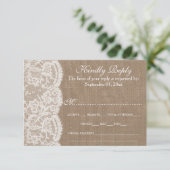 RSVP-Karten der Sammlung Burlap & Lace Wedding RSVP Karte (Stehend Vorderseite)