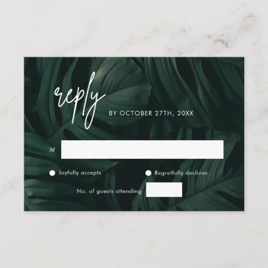 RSVP-Karten der tropischen Hochzeit in Urlaubsort Begleitkarte (Vorderseite)