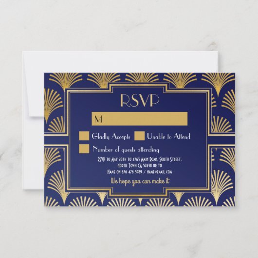 RSVP-Karten der Vintagen Gatsby-Hochzeitklassenkar RSVP Karte (Vorderseite)