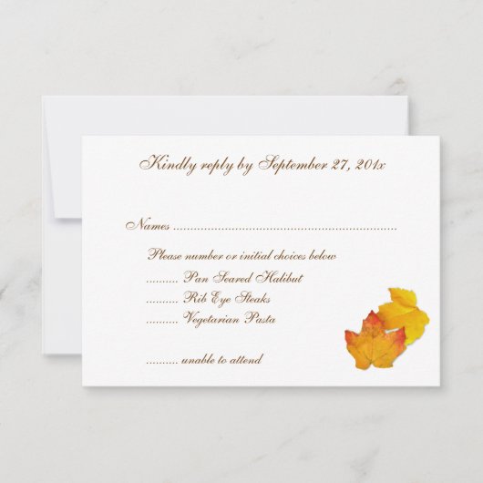 RSVP-Karten des Themenmenüs für Herbst-Hochzeiten RSVP Karte (Vorderseite)