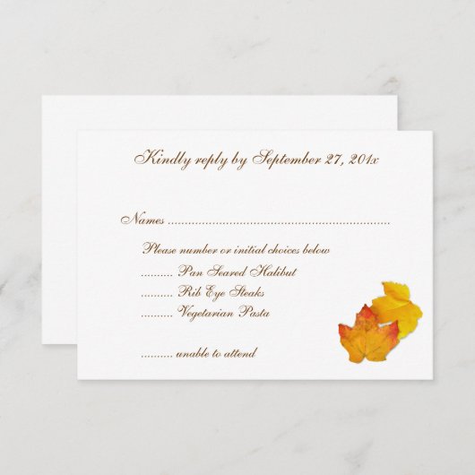 RSVP-Karten des Themenmenüs für Herbst-Hochzeiten RSVP Karte (Vorne/Hinten)