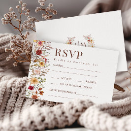 RSVP-Karten für Botanisches Burgundy Fall Floral W RSVP Karte