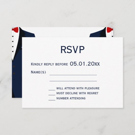 RSVP-Karten für die Hochzeit von Schwarzweiß und B RSVP Karte (Vorne/Hinten)