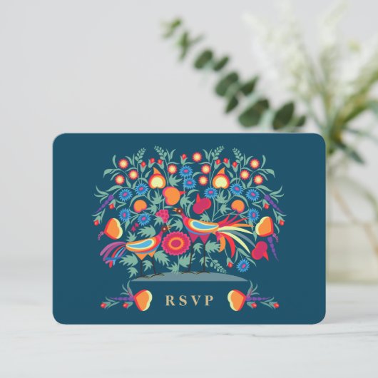 RSVP-Karten für elegante Folk Art Design RSVP Karte (Stehend Vorderseite)