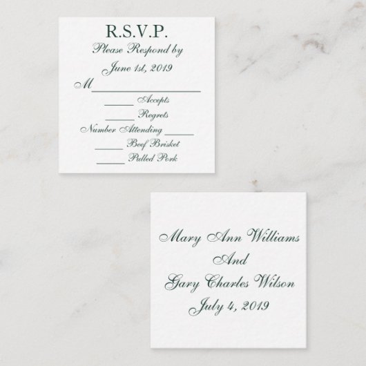 RSVP-Karten für grüne und weiße Reaktion Begleitkarte (Vorne/Hinten)