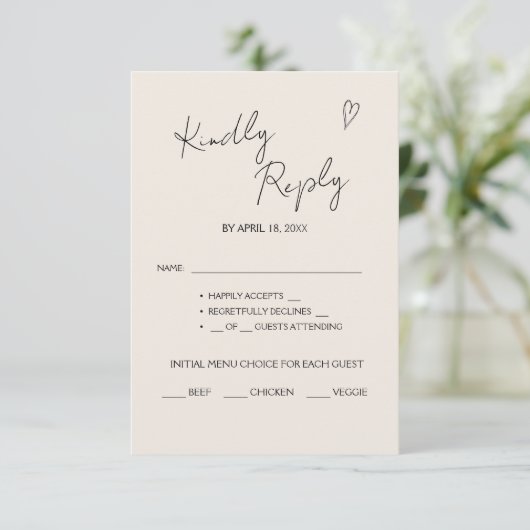 RSVP Karten für Hochzeiten. (Stehend Vorderseite)