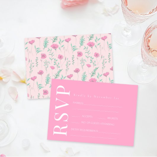 RSVP-Karten für Hochzeiten, Aquamarin, rosa, flora RSVP Karte