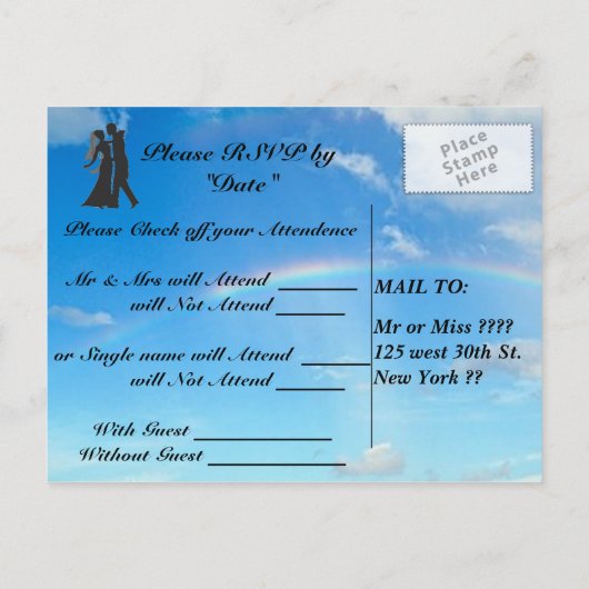 RSVP-Karten für Hochzeiten Einladungspostkarte (Rückseite)