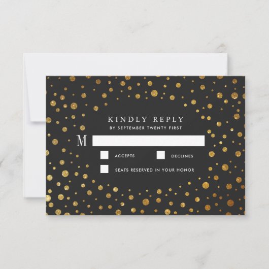 RSVP-Karten für Hochzeiten mit Gold und Black Conf RSVP Karte (Vorderseite)