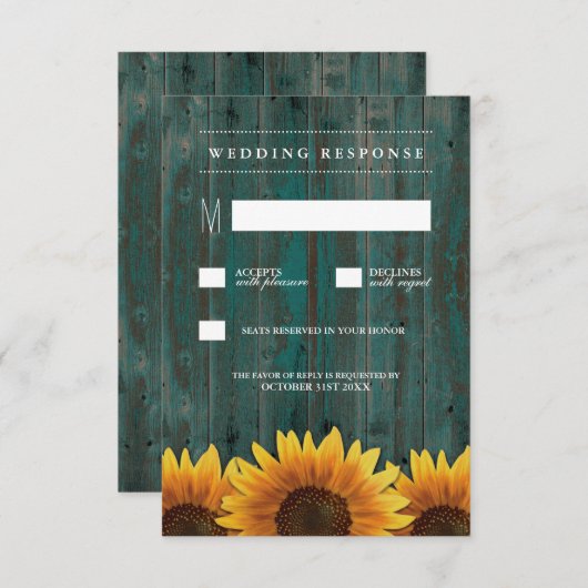 RSVP-Karten für Hochzeiten mit türkisfarbener und RSVP Karte (Vorne/Hinten)