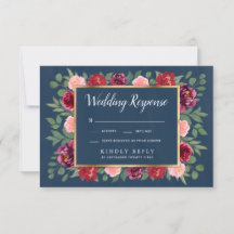 RSVP-Karten für Hochzeiten: Navy Blush Pink Gold B