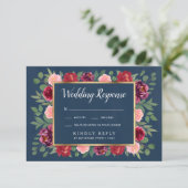 RSVP-Karten für Hochzeiten: Navy Blush Pink Gold B RSVP Karte (Stehend Vorderseite)