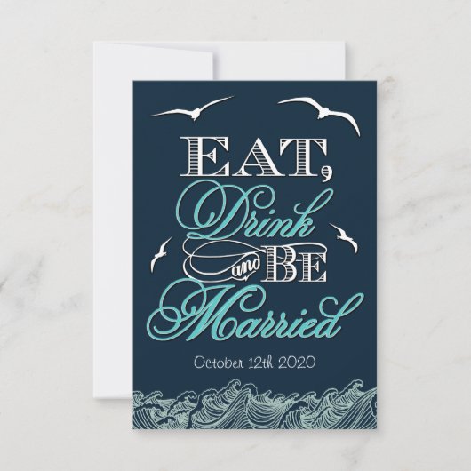 RSVP-Karten für Hochzeiten von Navy Blue & Aqua RSVP Karte (Vorderseite)