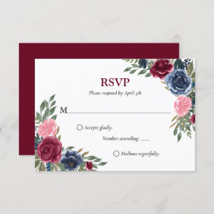 RSVP-Karten für Hochzeiten von Navy Blue Burgundy RSVP Karte