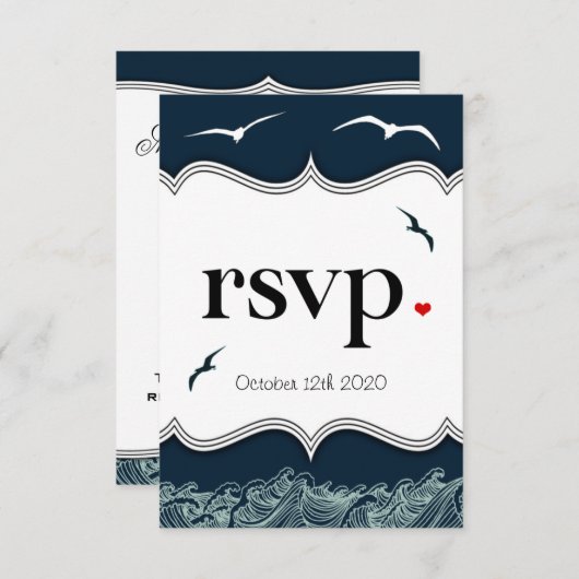 RSVP-Karten für Hochzeiten von Navy Blue & White N RSVP Karte (Vorne/Hinten)