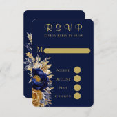 RSVP-Karten für Hochzeiten von Navy Gold Painted P RSVP Karte (Vorne/Hinten)