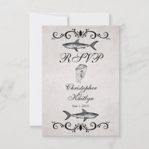 RSVP-Karten für Hochzeiten von Vintagen Haien und RSVP Karte