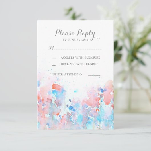 RSVP-Karten für Hochzeiten von Wasserfarben RSVP Karte (Stehend Vorderseite)