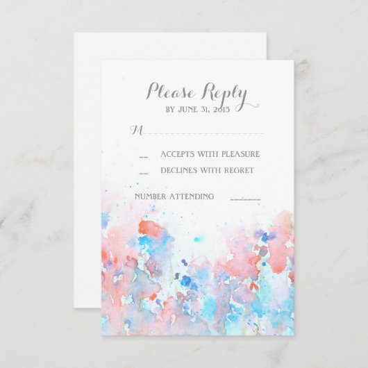 RSVP-Karten für Hochzeiten von Wasserfarben RSVP Karte (Vorne/Hinten)