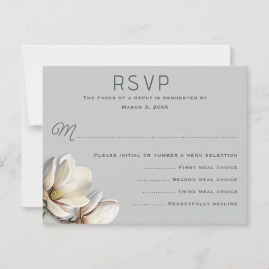 RSVP-Karten für Hochzeitspaare in SüdMagnolien Blu Einladung (Vorderseite)