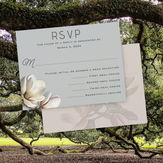 RSVP-Karten für Hochzeitspaare in SüdMagnolien Blu Einladung