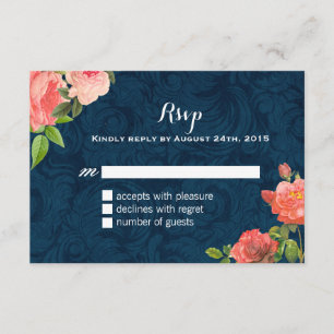 RSVP-Karten für Korallen und Navy Blue Shabby Chic RSVP Karte