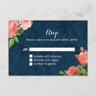 RSVP-Karten für Korallen und Navy Blue Shabby Chic RSVP Karte