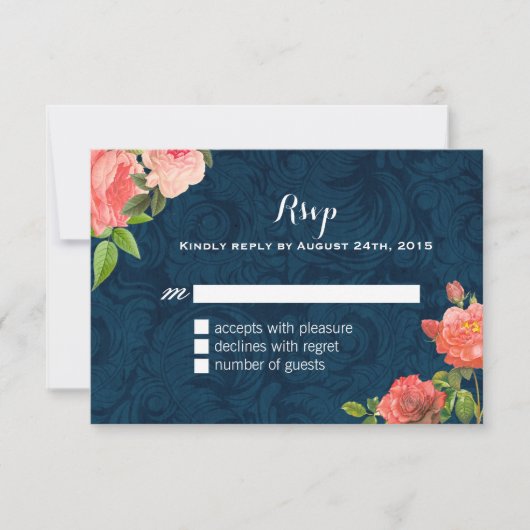 RSVP-Karten für Korallen und Navy Blue Shabby Chic RSVP Karte (Vorderseite)