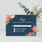 RSVP-Karten für Korallen und Navy Blue Shabby Chic RSVP Karte (Stehend Vorderseite)