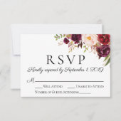 RSVP-Karten für Marsala und Pink Floral Wedding RSVP Karte (Vorderseite)