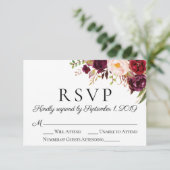 RSVP-Karten für Marsala und Pink Floral Wedding RSVP Karte (Stehend Vorderseite)