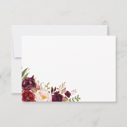 RSVP-Karten für Marsala und Pink Floral Wedding RSVP Karte (Rückseite)