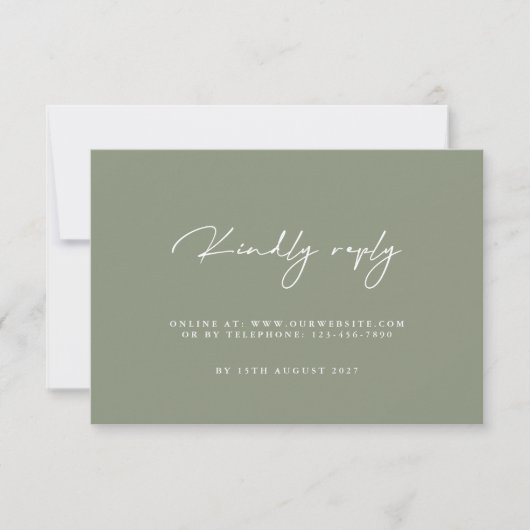 RSVP-Karten für moderne Magazine Green Wedding Einladung (Vorderseite)