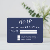 RSVP-Karten für Navy Blue Nautical Wedding RSVP Karte (Stehend Vorderseite)
