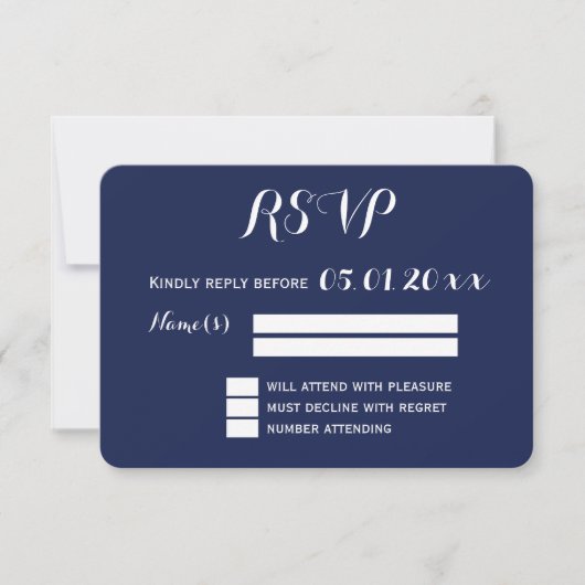 RSVP-Karten für Navy Blue Nautical Wedding RSVP Karte (Vorderseite)
