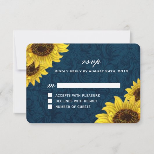 RSVP-Karten für Navy Blue und Sunflower RSVP Karte (Vorderseite)